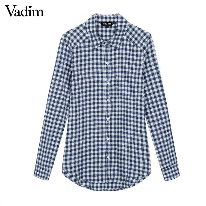 Vadim женские клетчатые рубашки в мелкую клетку блузки с начесом Blusas Femininas стоячий
