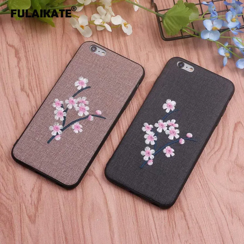 Матовый чехол FULAIKATE для iPhone 6s Plus с 3D вышивкой цветком сливы задняя крышка 6 мягкие