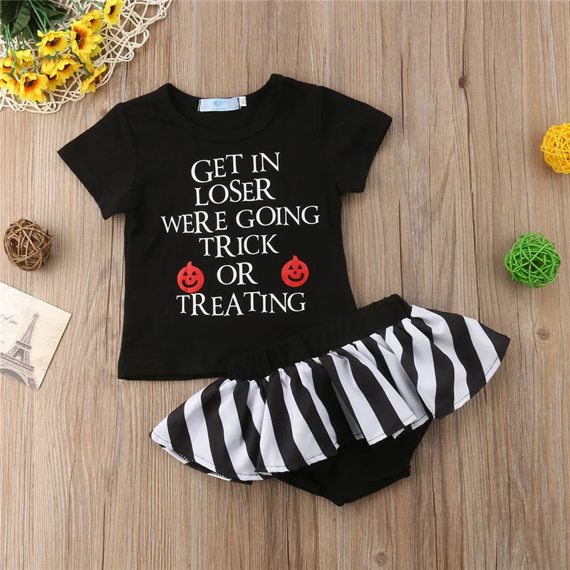 Топы для маленьких девочек на Хэллоуин полосатые шорты платье комплект одежды из