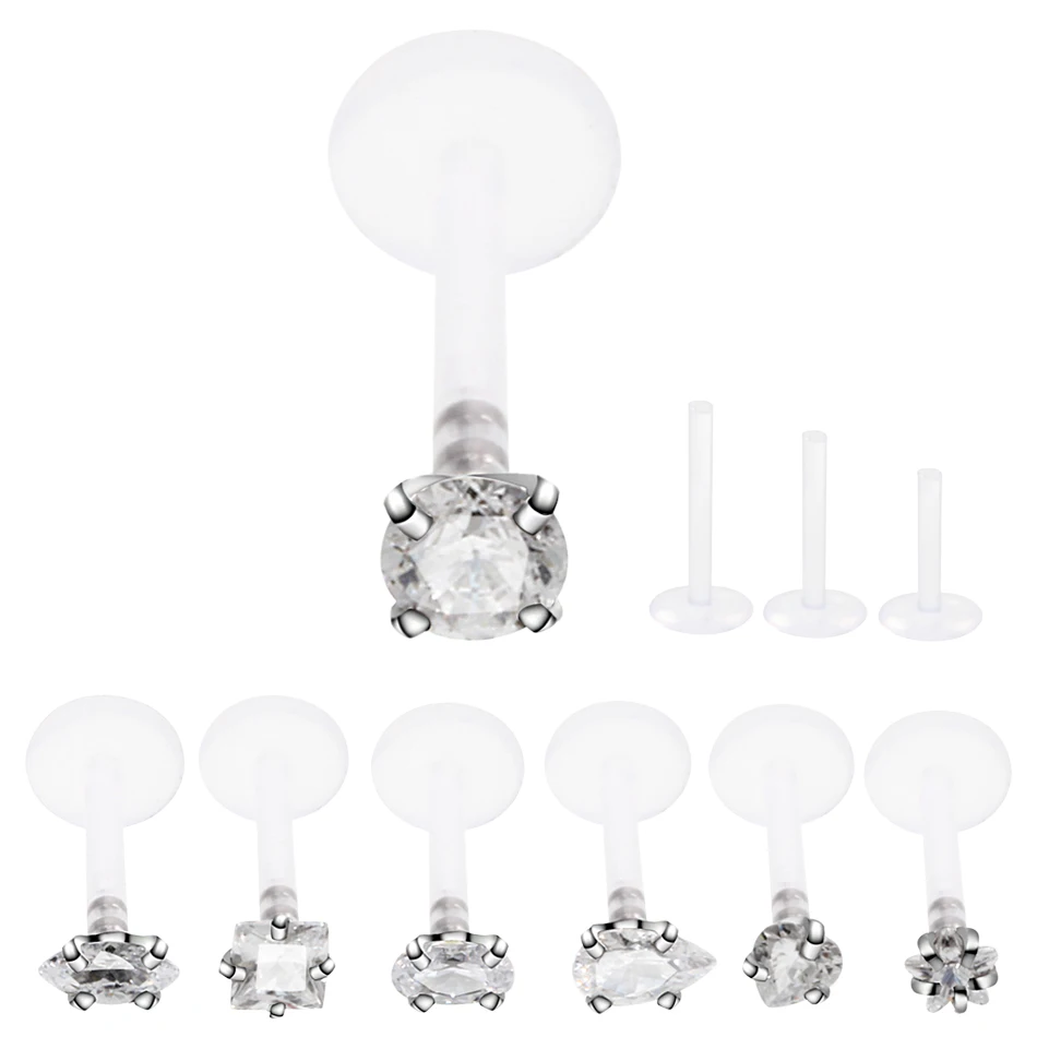 Клипса для пирсинга губ из гибкого биопласта клипса 3 мм с кристаллом циркония