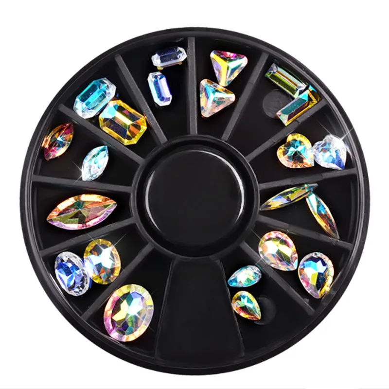 

100pcs Nail Crystal AB Drop Design Rhinestones Glass Flat Back 3D Diamond Paillette Nail Art Decorations Wheel D1341