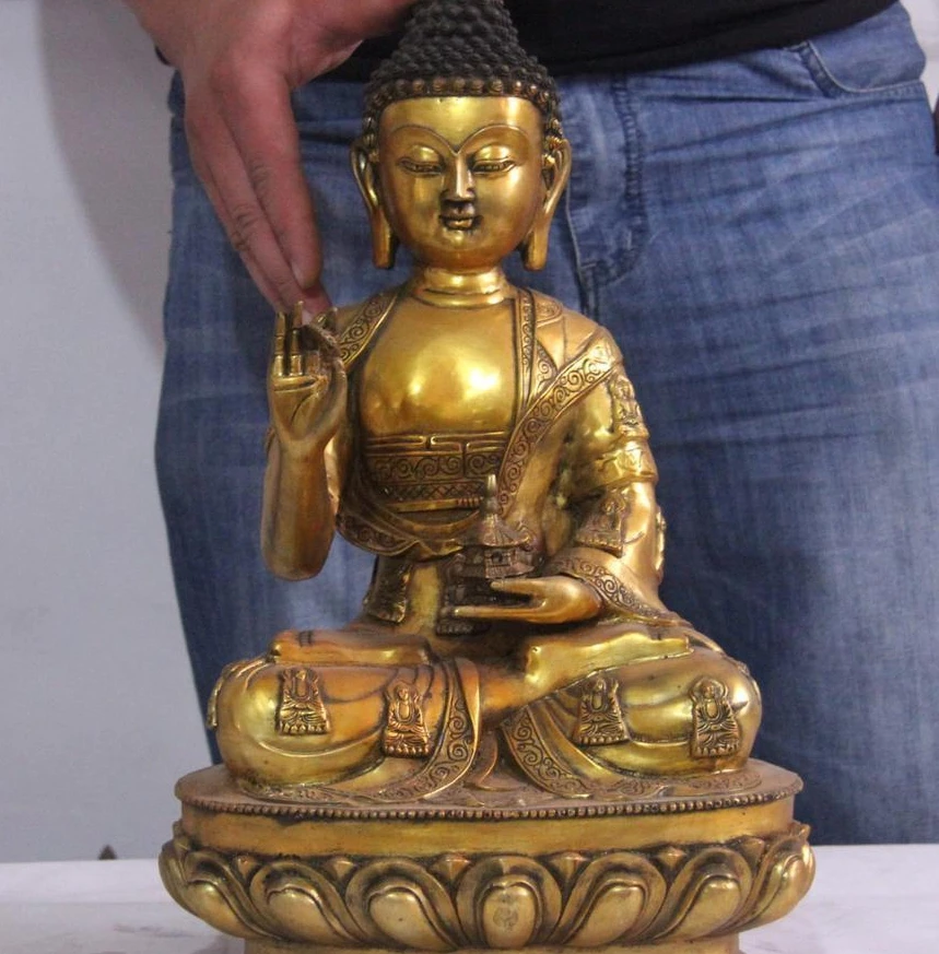 Тибетская бронзовая медная позолоченная башня Sakyamuni Shakyamuni тафагата статуя бога
