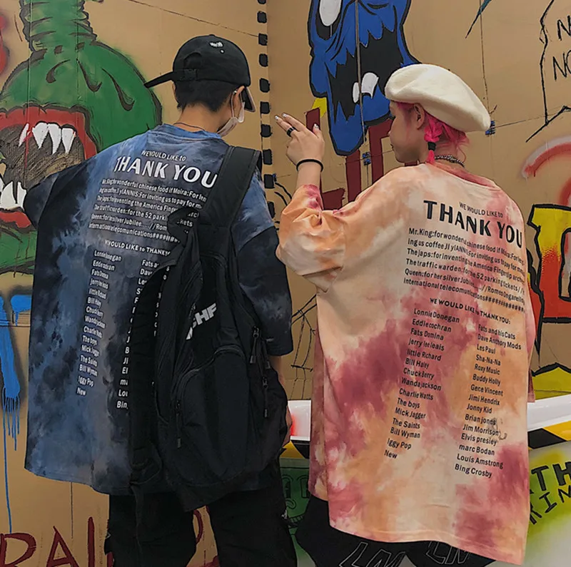 Футболка с принтом «пейсли» и надписью «Tie Dye»; Футболка с контрастным принтом; футболка в стиле Харадзюку; уличная одежда в Корейском стиле для мужчин и женщин; в стиле панк; в стиле хип-хоп