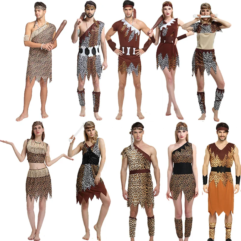 Leopard print cos primitives Adult Halloween African drum indigenous Indians performance clothing | Тематическая одежда и