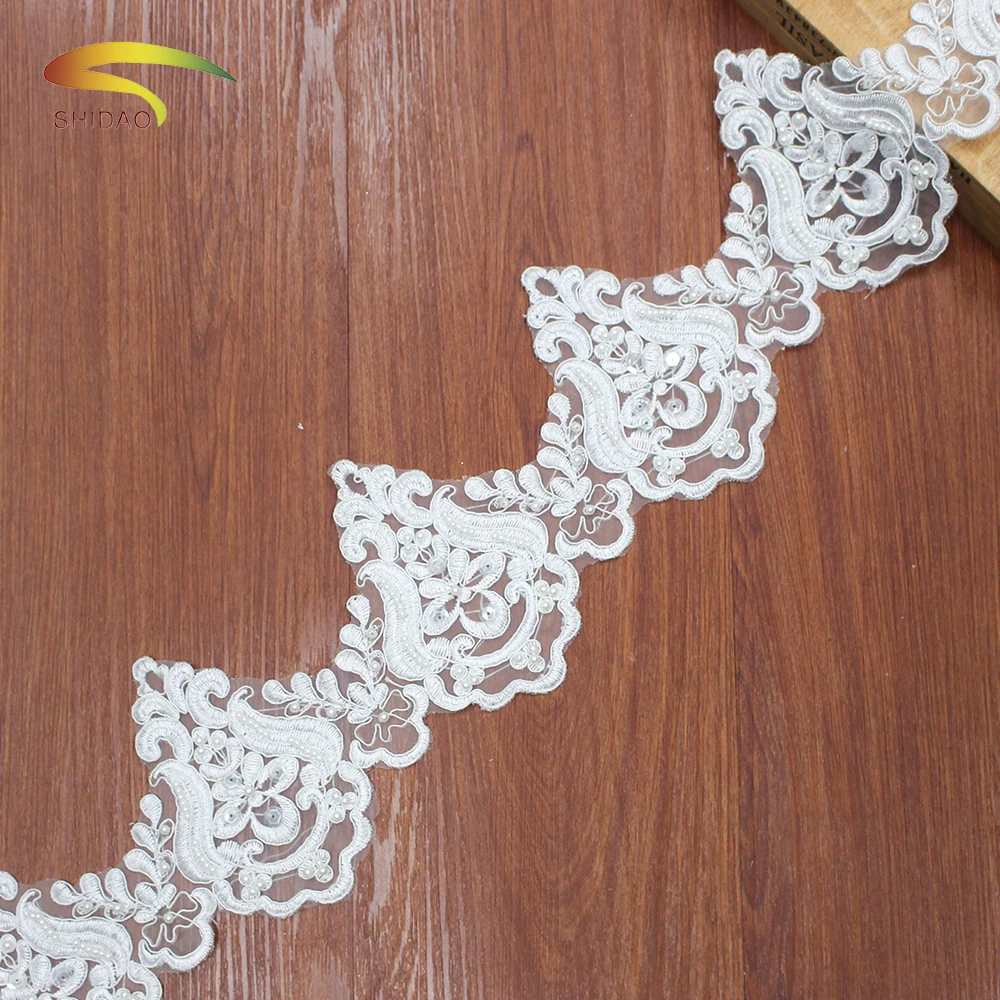 

5 Yard Lace beaded Tape 12.5cm wide White Lace Trim DIY Embroidered Net lace trimmings for sewing Decoration african lace fabric