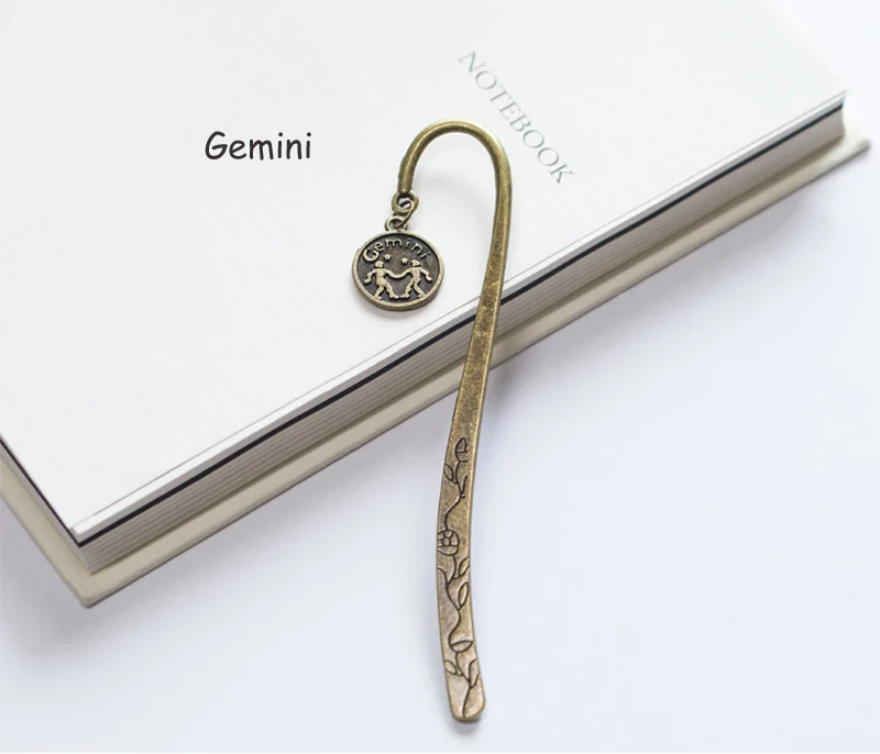 Gemini EZONE 1 шт. Китайский стильный металлический Закладка для книги заколка для волос, Форма с двенадцать созвездий подвеска "Книга" знак школы офисные канцелярские принадлежности - Цвет: Gemini