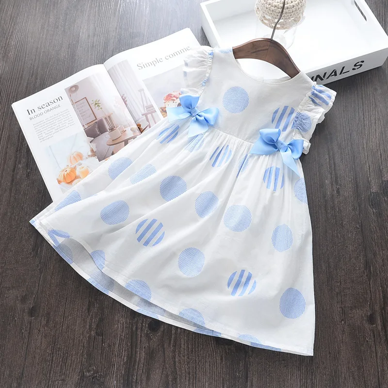 Girls Dresses 2019 Summer New Children's Clothing Sweet Bow Polka Dot Ruffled Sleeveless Vest Comfort Dresss | Детская одежда и