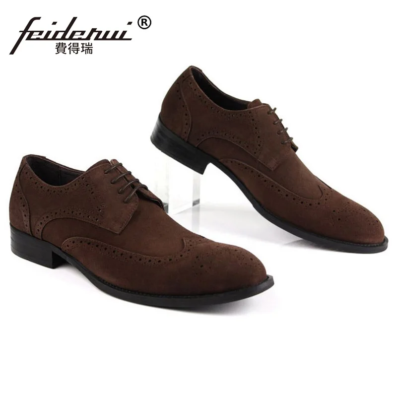 Мужские модельные туфли в винтажном стиле из натуральной замши с перфорацией