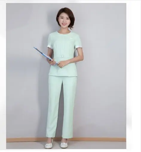 green tops pants Корейский стиль Медицинские костюмы салон красоты спецодежда униформа здоровья клуба техников рабочая одежда наборы стоматологический комбинезон для персонала клиник - Цвет: green tops pants