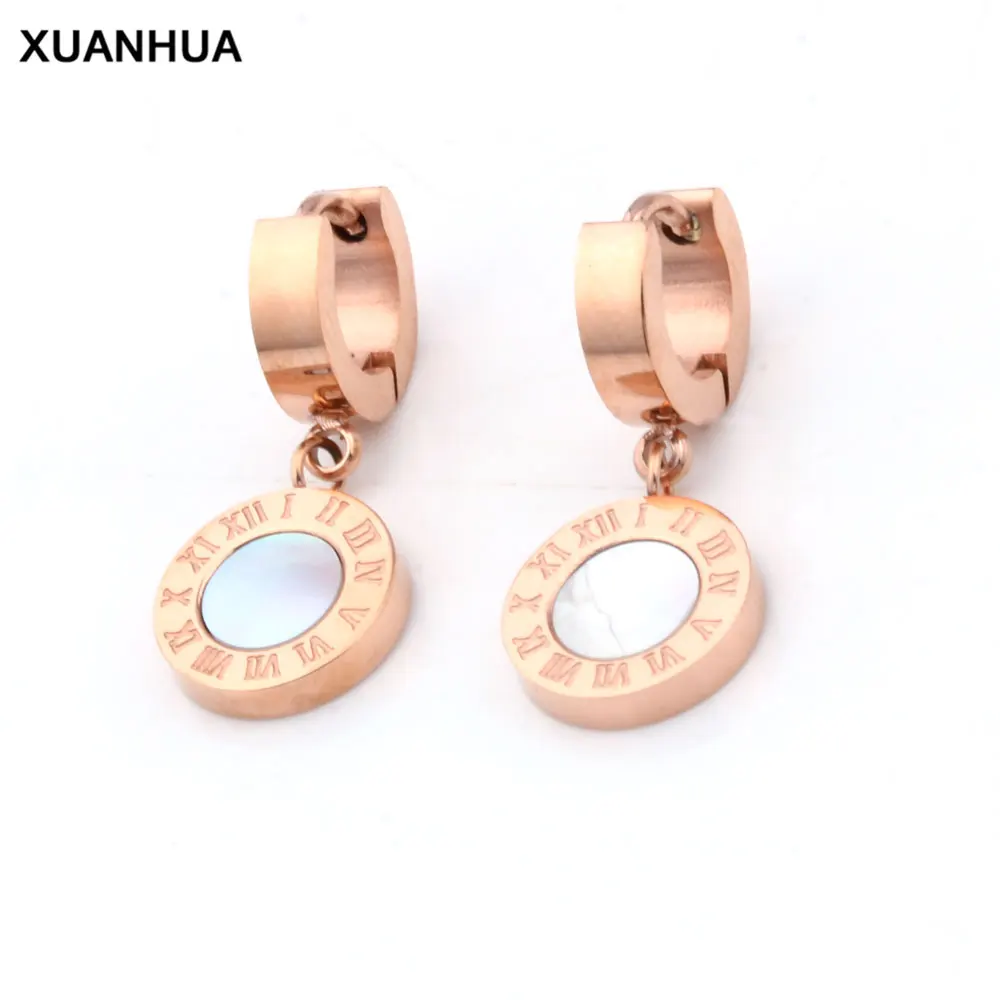 XUANHUA оптовая продажа круглые висячие серьги из нержавеющей стали в виде ракушек