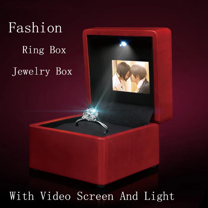 Высокое качество видео и свет деревянный LED экран кольцо коробка ювелирных
