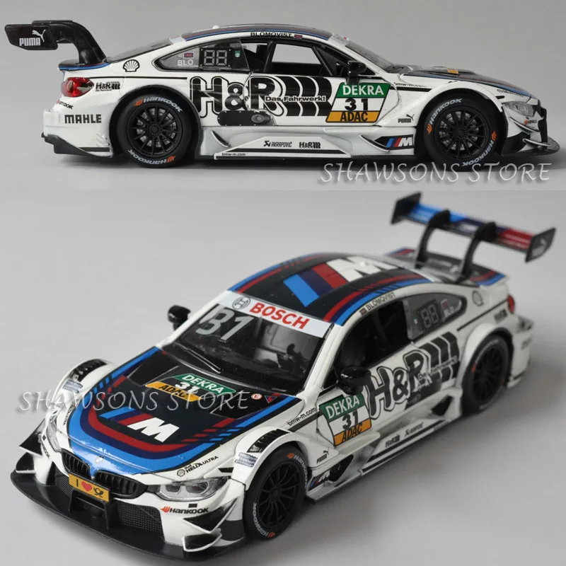 

Литая модель автомобиля, игрушки 1:32 M4 DTM, картина гоночной команды, Реплика со звуком светильник