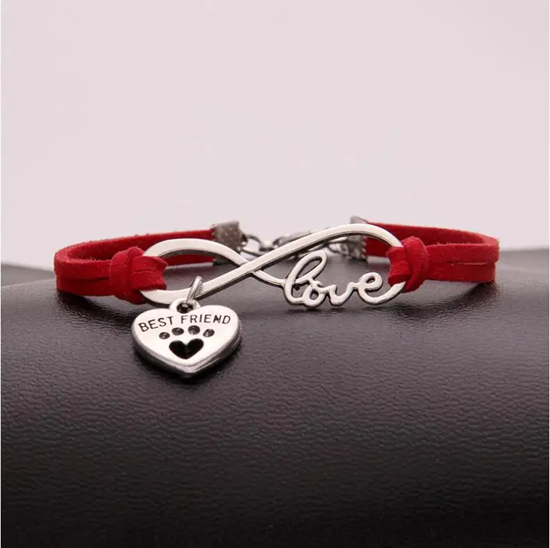 

10pcs/lot Infinity Love 8 Best Friend Peach heart dog claw Charm Pendant Women/Men Simple Bracelets/Bangles Jewelry Gift 1715