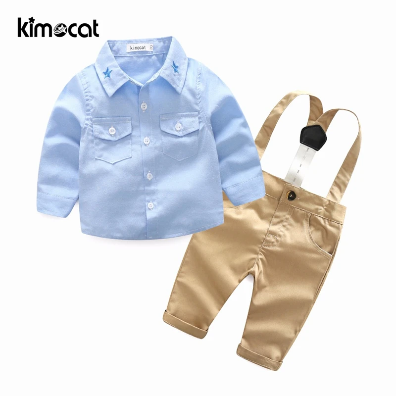 Kimocat одежда для маленьких мальчиков 2 шт. рубашка + штаны однотонный комбинезон