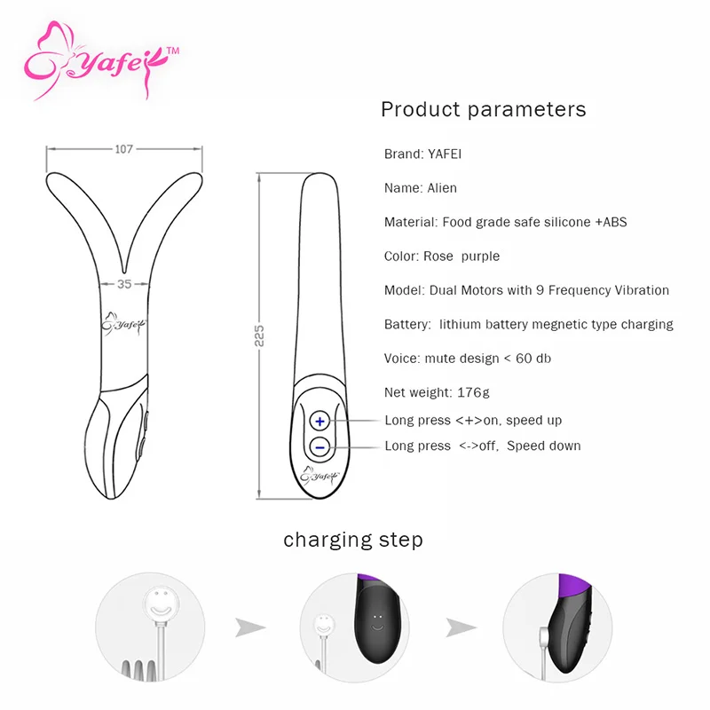 YAFEI Мощный двойной вибратор для женщин точки G вагины клитора Анальный кролик