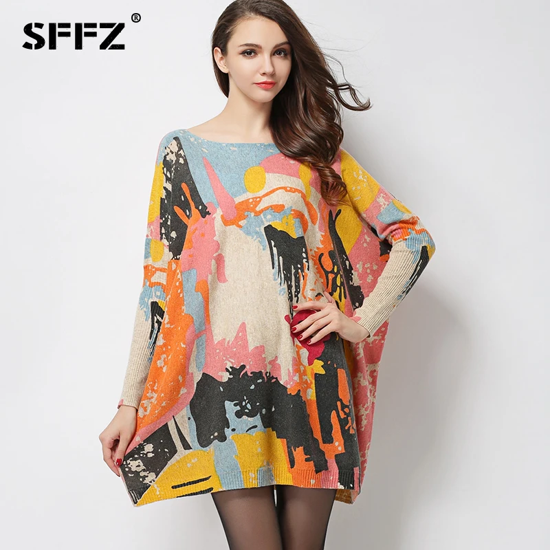 

SFFZ Women's Dress 2021 New Autumn Winter Wool Blend Knitwear Oversized Batwing Sleeves Pullovers Casual Sweater 616