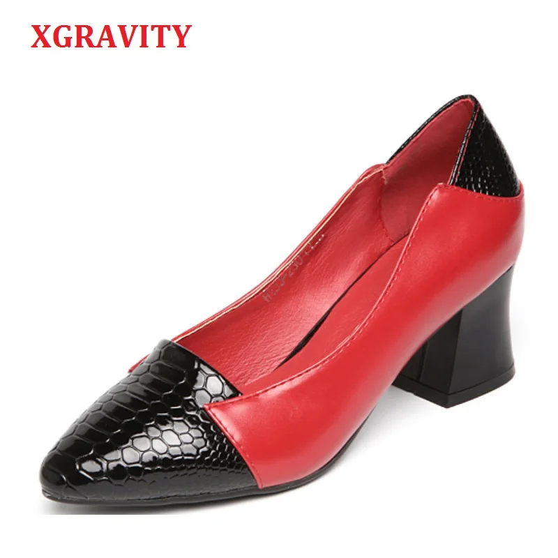 

XGRAVITY Hot Sales Lady Fashion Pointed Toe Dress Shoes Elegant Genuine Leather Sexy Woman Pumps Mix Color Ladies Shoes C274