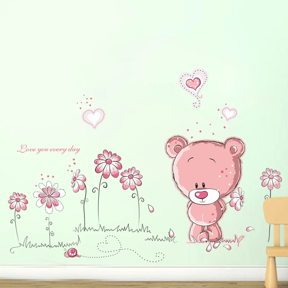 creative cute animal panda dog family wall sticker kids room home decor teddy bear vinyl decal baby nursery Decor|Наклейки на стену| |