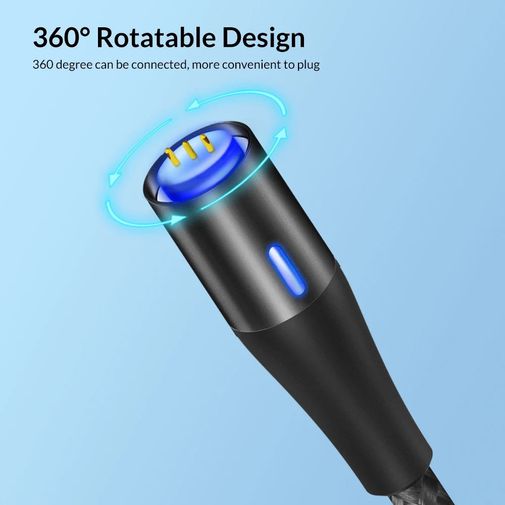 Магнитный светодиодный usb кабель TOPK 1 м для быстрой зарядки и передачи данных Micro