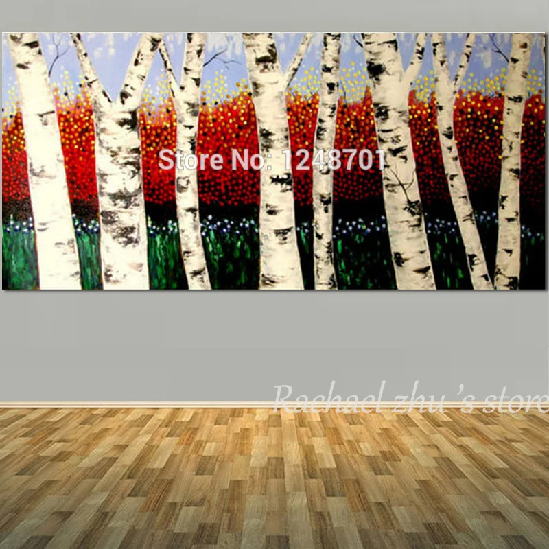 Большой размер Ручная роспись абстрактная картина березового леса маслом на