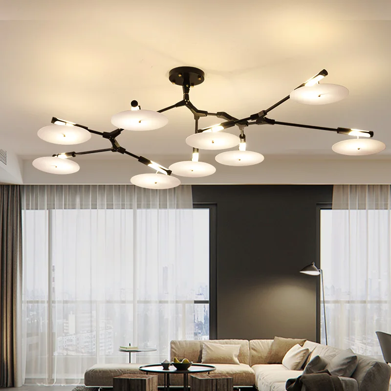 Postmodern LED living room chandelier ceiling bedroom hanging light home lighting Nordic deco fixtures Gold/black suspended lamp