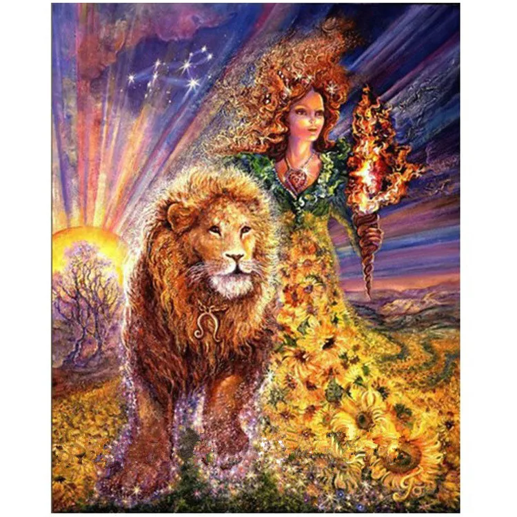Lion Animal sunflower goddess,Needlework 16ct 14ct Cross stitch Stylish  Embroidery kits, Patterns Cross-Stitching,DIY Handmade
