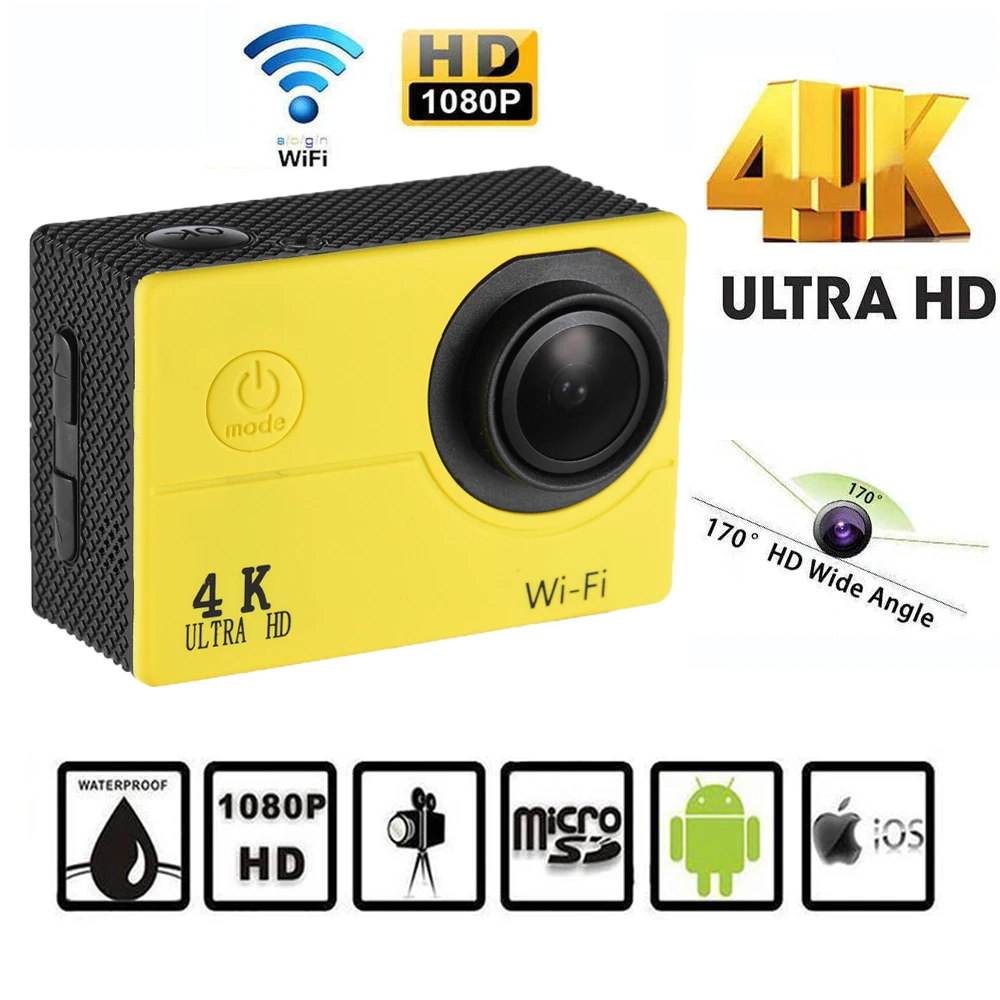 Andoer экшн Спортивная камера 4K 30fps 16MP WiFi 1080P 60fps Full HD 4X цифровой зум Дайвинг 40m 170 широкоугольный объектив " lcd