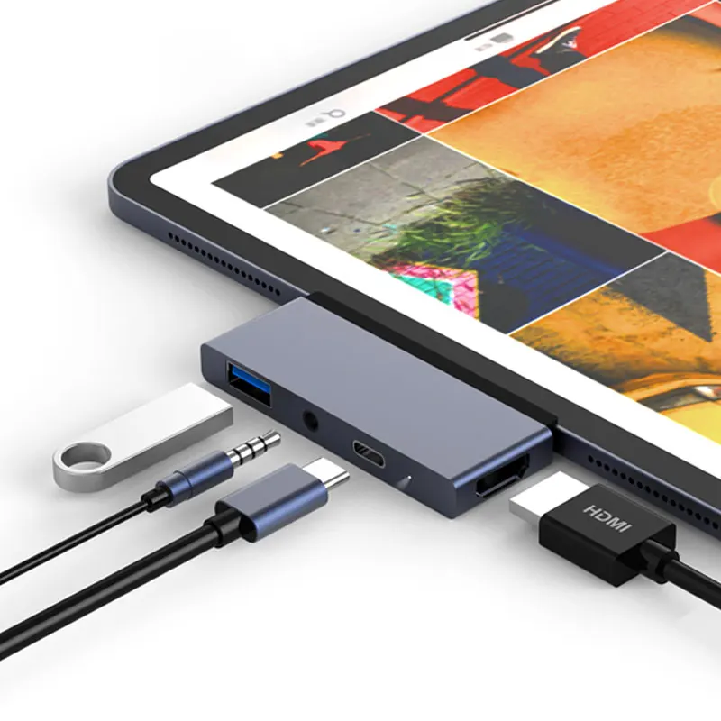 Gray Mosible USB C концентратор Thunderbolt 3 адаптер док-станция для PD/Data HDMI 4K концентратор 3,0 Jack 3,5 мм наушники для iPad Pro Macbook type-c - Цвет: Gray