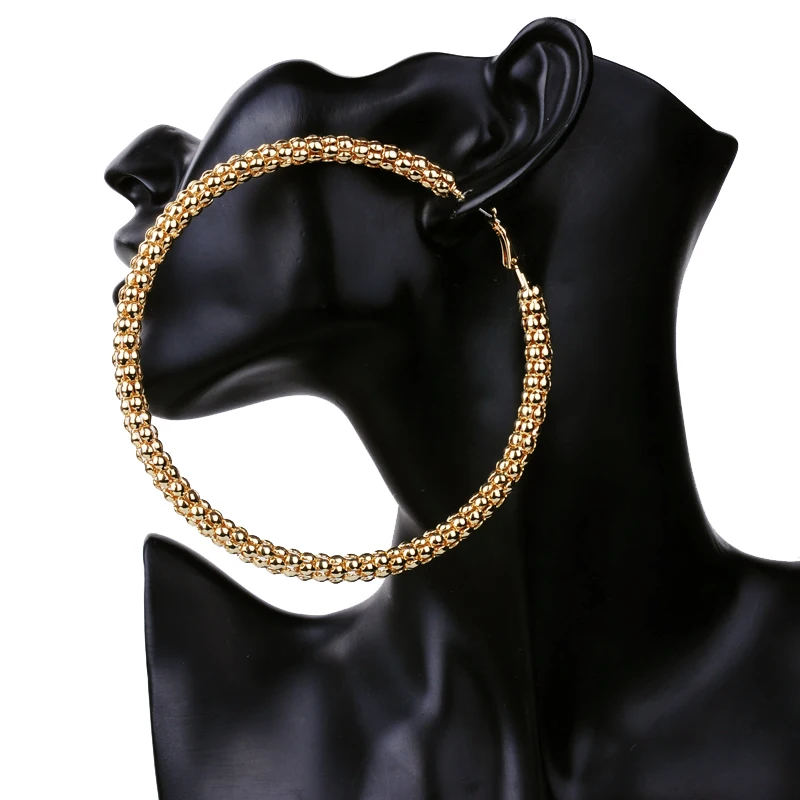 Большие сетчатые серьги кольца популярные золотого цвета в американском и