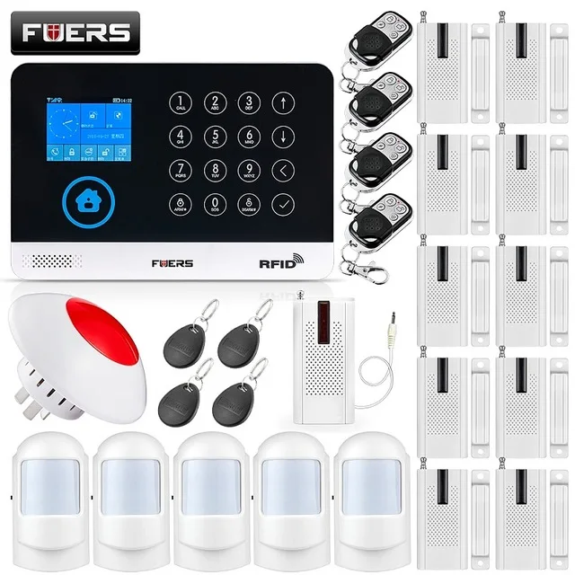 FUERS WG11 Wi-Fi GSM беспроводная домашняя бизнес охранная сигнализация Система управления приложением сирена RFID детектор движения PIR датчик дыма - Цвет: Kit 8