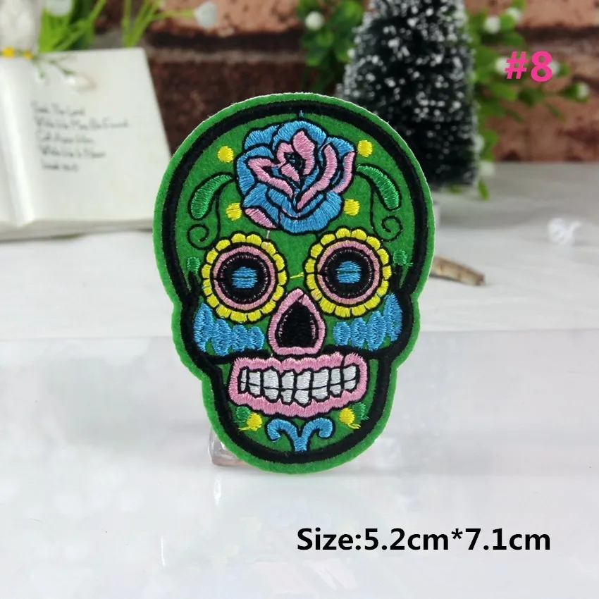 1 PCS RR9 1 шт. 5,2*7,1 см Скелет одежда с черепом вышитые железные нашивки для одежды DIY полосы мотив аппликации одежды значок@ RR - Цвет: 1 PCS RR9