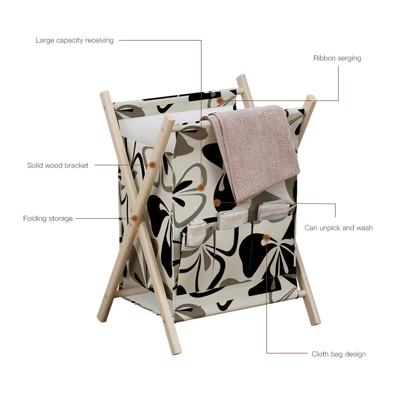 Multi-function Large Capacity Storage Basket Wood Durable Folding Laundry Thick Cotton Linen Baby Toys Dirty Clothes | Дом и сад