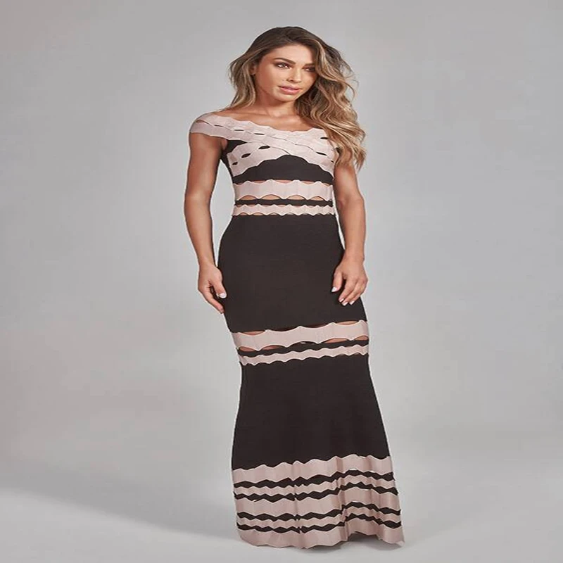 Herve Leger Babe Для женщин длинные платья повязки элегантные с плеча Сексуальная