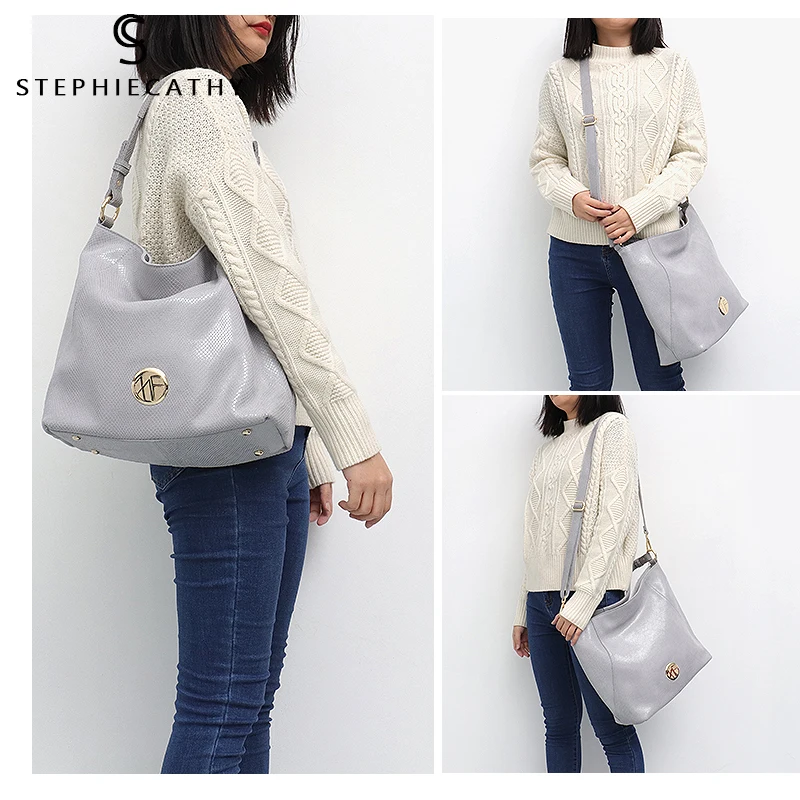 SC женская большая сумка из мягкой кожи через плечо с принтом змеи модная