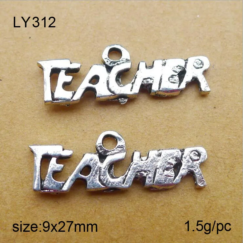 

50pcs/lot 9x27mm Antique Silver Alloy Letter Teacher Charms Pendant