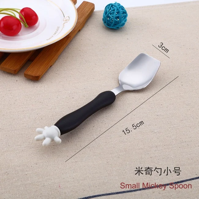 Kids Cute Fork Spoon Mouse Palm Shape Cutlery Baby Food Feeding Tableware Toddler Dinnerware Portable Utensil Feeding Training - Цвет: Small Mickey spoon