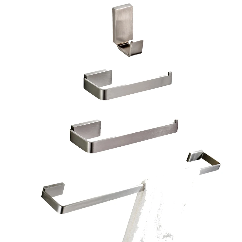 

Серебряный набор аксессуаров для ванной комнаты Leyden, 4 предмета, матовый одинарный держатель для полотенец, крючок для халата, кольцо для по...