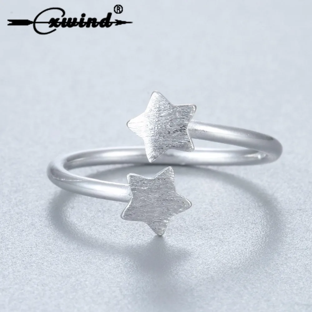 

Cxwind Cute Double Stars Rings for Women Lovely Girls Christmas Gift Statement Jewelry Adjustable Size Ring Bijoux