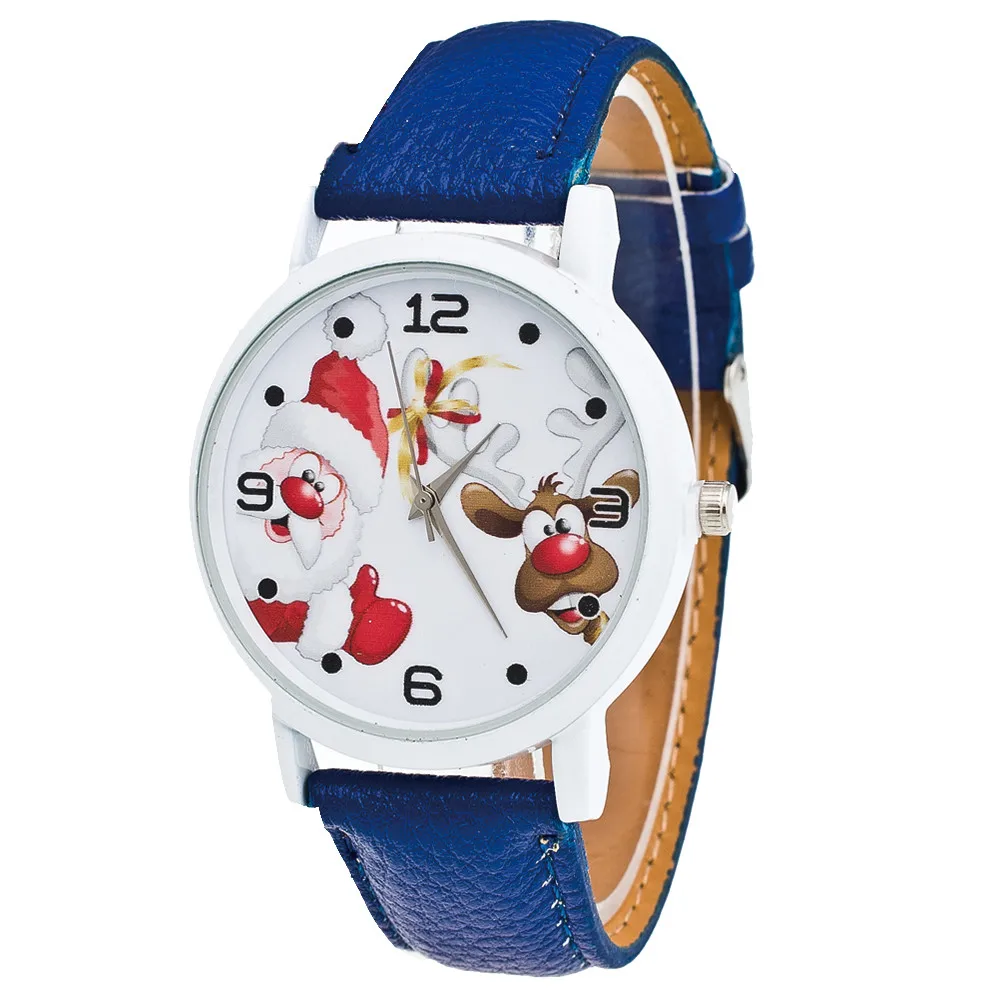 Relojes Mujer Рождественский подарок женские стеклянные зеркальные часы Санта Клаус Олень узор Кожаный ремешок женские часы Montre Femme