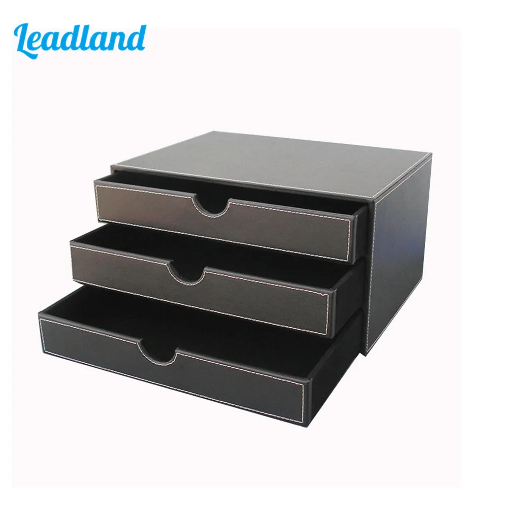 3 Drawers 3 Layers Leather Desk Filing Cabinet File Holder File Sorter Organizer for Documents Storage Box Magazine Rack