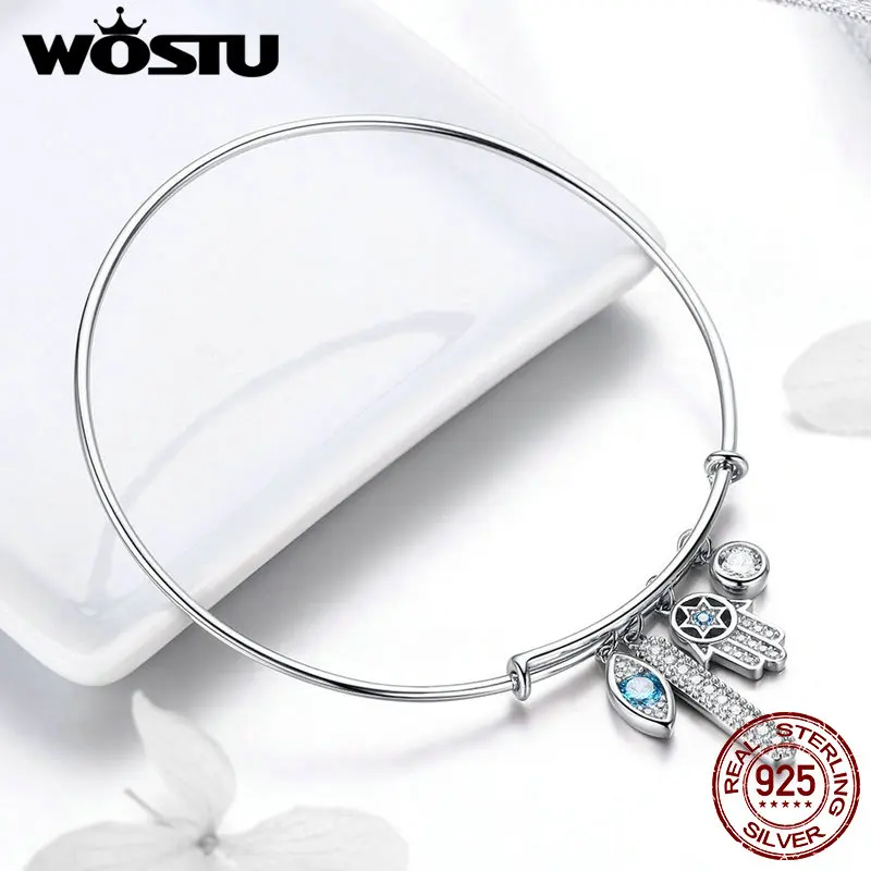 WOSTU,,, 925 пробы, серебряный, Хамса, рука, глаза, браслеты для женщин, браслеты, для свадьбы, помолвки, серебро, 925, ювелирное изделие, CQB128