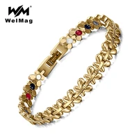 welmag womens gold bracelet butterfly pattern stainless steel bio energy magnetic germanium bracelets bangles femme charm 2019