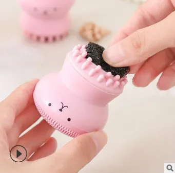 60pcs/lot Double-headed Multi Silicone Jellyfish Facial Brush Soft Baby Octopus Brush Cleanser Mini Skin Care Tools HA521