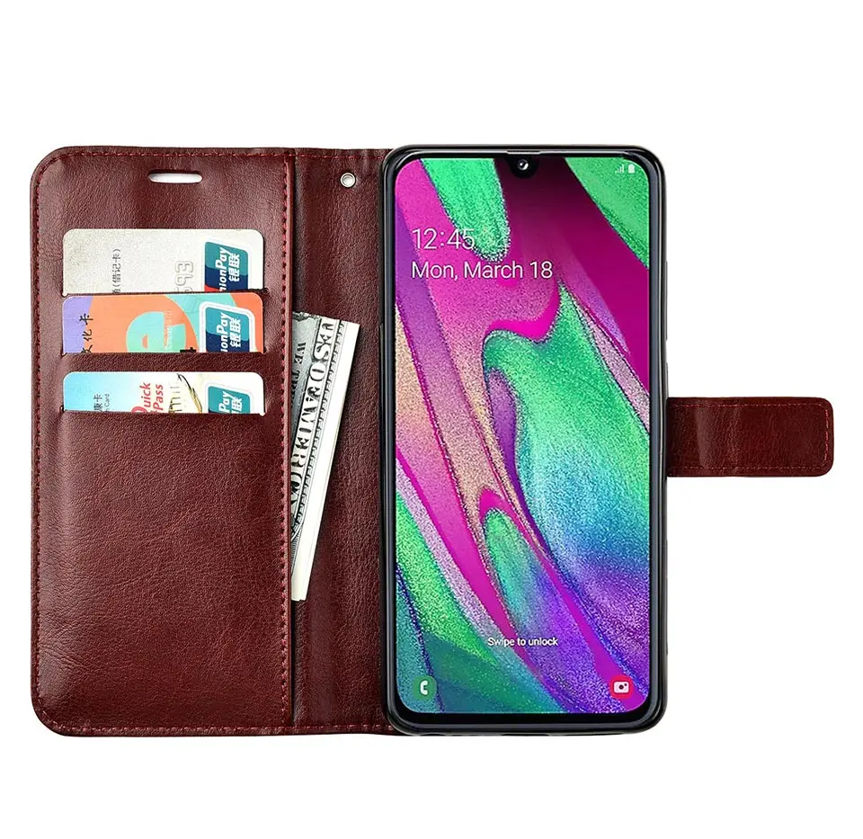 Кожаный чехол для на samsung A40 чехол samsung A40 чехол на заднюю панель телефона флип чехол для samsung Galaxy A40 40 A405 SM-A405F A405F