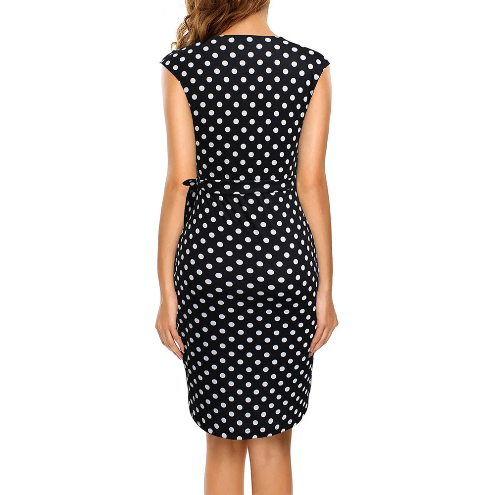 Berydress, винтажное женское платье, в горошек, с коротким рукавом, черное, с запахом, Vestidos, облегающее, облегающее, миди, летнее, Драпированное, вечерние, платье