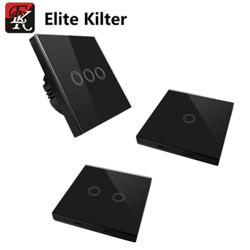ЕС/Великобритания Черный сенсорный выключатель Elite Kilter 3 Gang Way с пульт