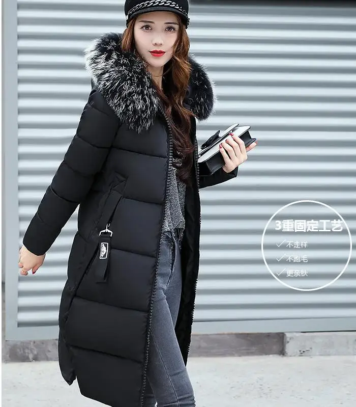 Winter Women Hooded Coat Fur Collar Thicken Warm Long Jacket women's coat girls long slim big fur jacket Down Parka | Женская одежда