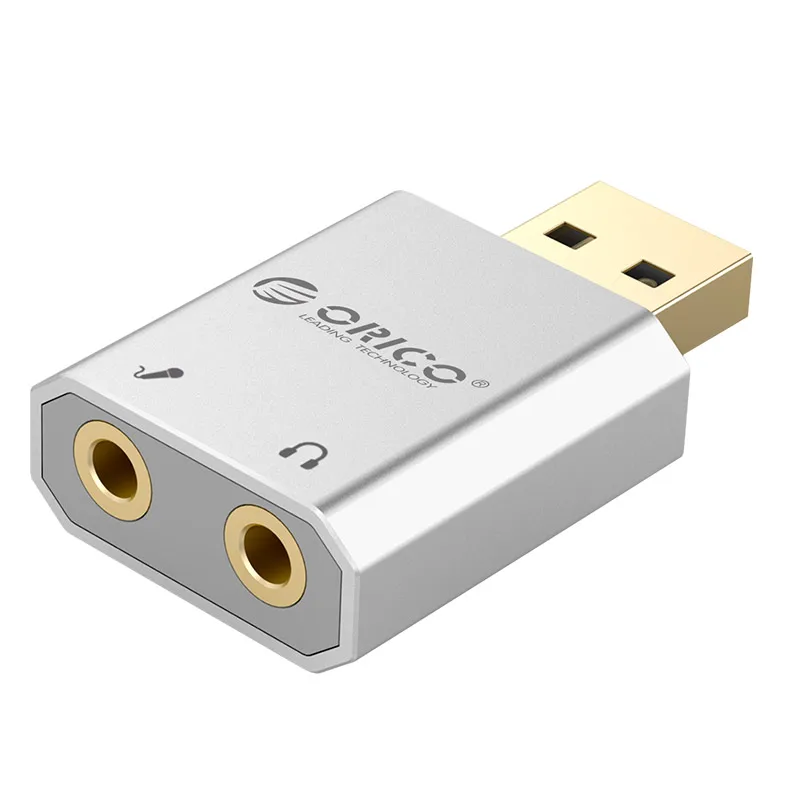 ORICO SK02 Внешняя USB звуковая карта, стерео микрофон, динамик, гарнитура, аудио разъем 3,5 мм, мини-кабель, адаптер, бесплатный привод для ПК, ноутбука - Цвет: Серебристый