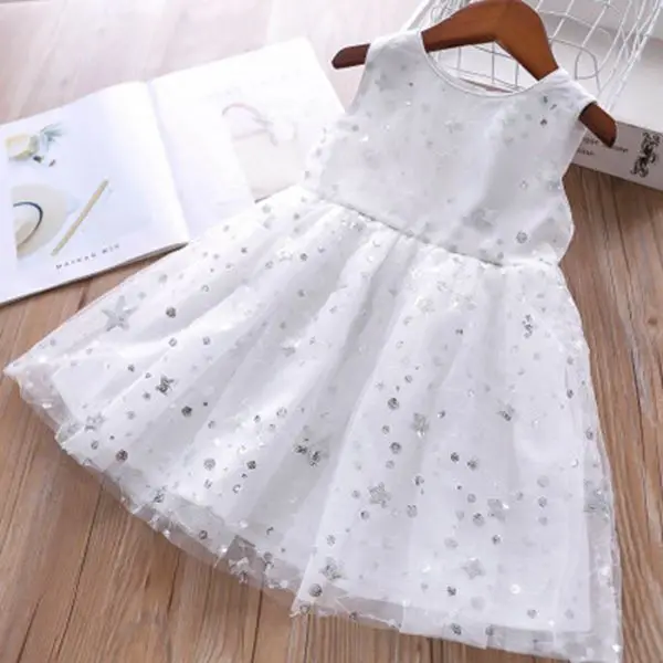 Roimyal Wholesale 2019 Summer girl fashion sequins five-pointed star dress gauze princess children's vest | Детская одежда и