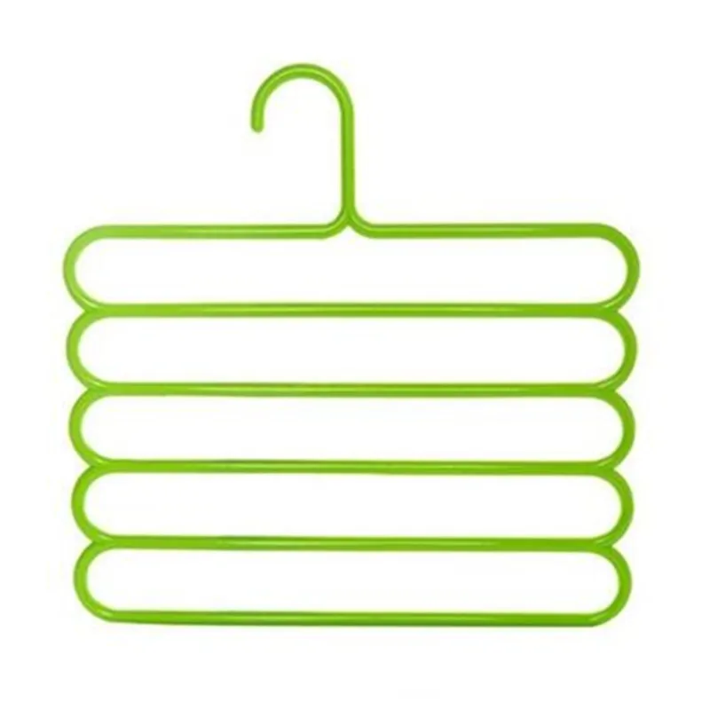 green Противоскользящая вешалка для шарфов, вешалка для брюк, 5 слоев джинсовой одежды, стойка для спальни, инструменты для хранения гардероба, настенная вешалка, держатель для одежды - Цвет: green